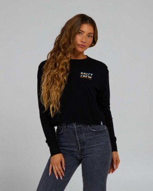 Black Salty Crew Boardwalk L/S Crop | 43PBEAHQV