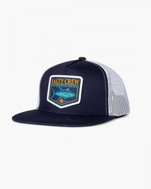 Navy White Salty Crew Angler Trucker Hat | 52FBODHTN