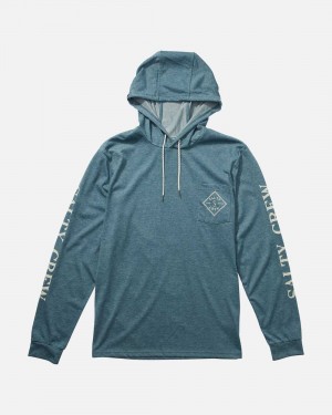 Slate Salty Crew Tippet Pocket Hood Tech Tee | 87RIPXCFQ