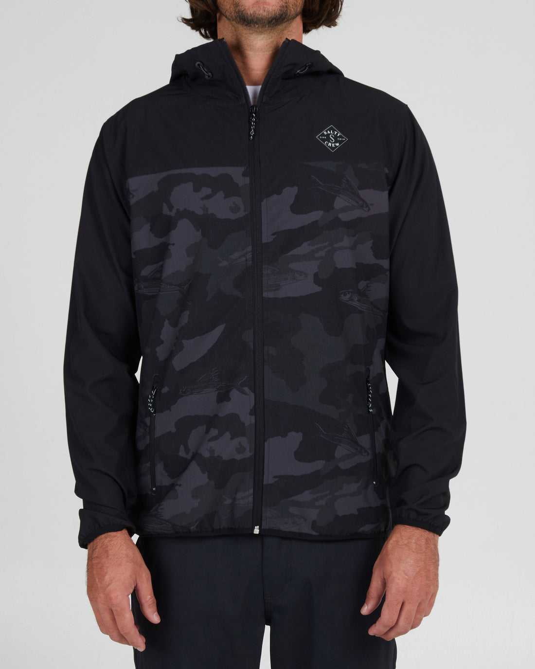 Black Camo Salty Crew Stowaway Jacket | 56JUZWSEF