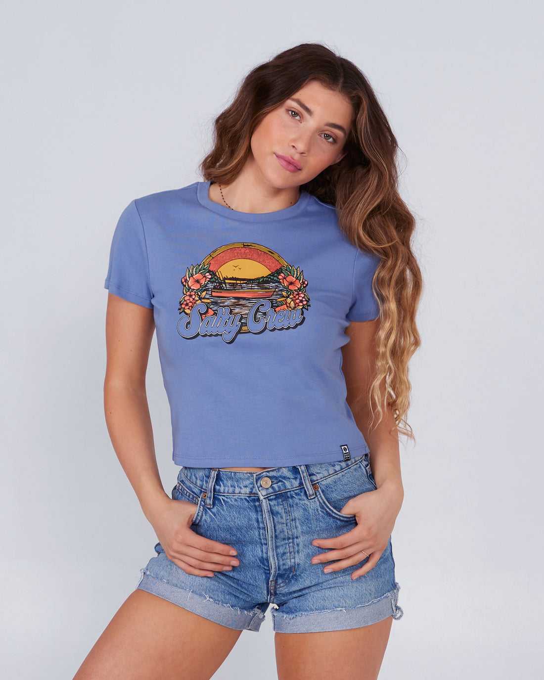 Blue Dusk Salty Crew On Vacation Baby Tee | 47RPDLGSZ