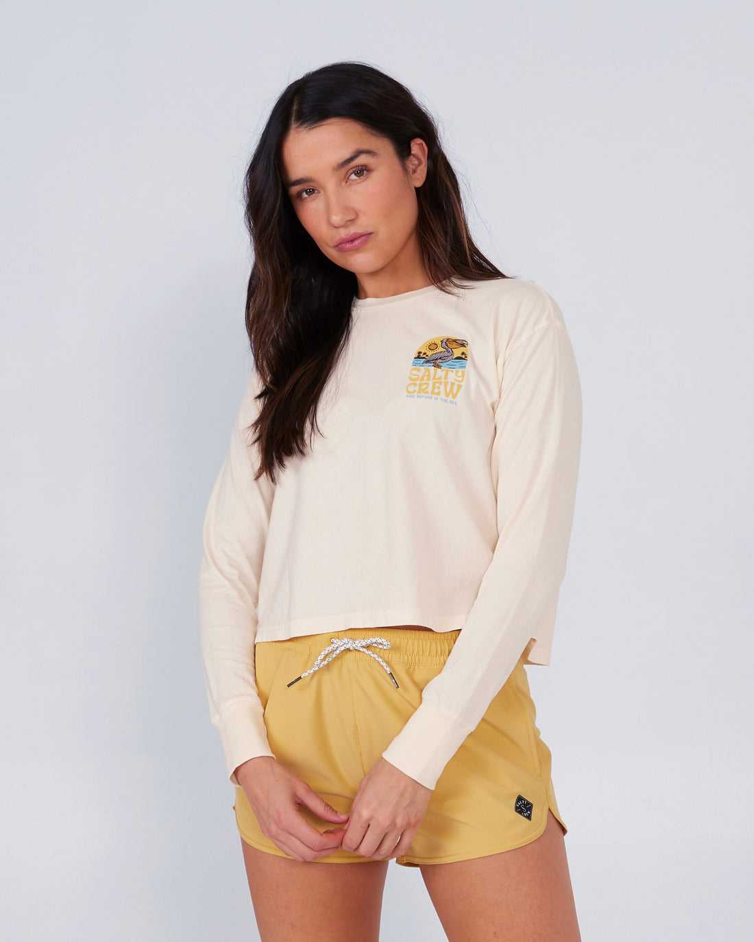 Bone Salty Crew Seaside L/S Crop | 81ZFBSLIR