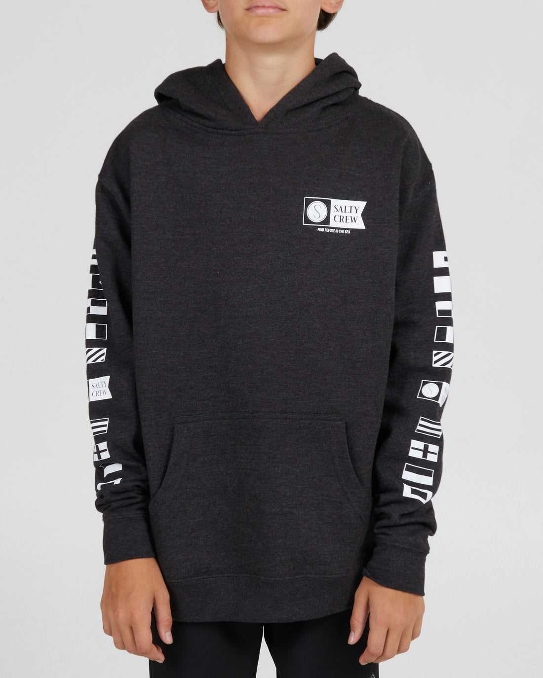 Charcoal Heather Salty Crew Alpha Flag Fleece Hoodie | 80NAXBRLF