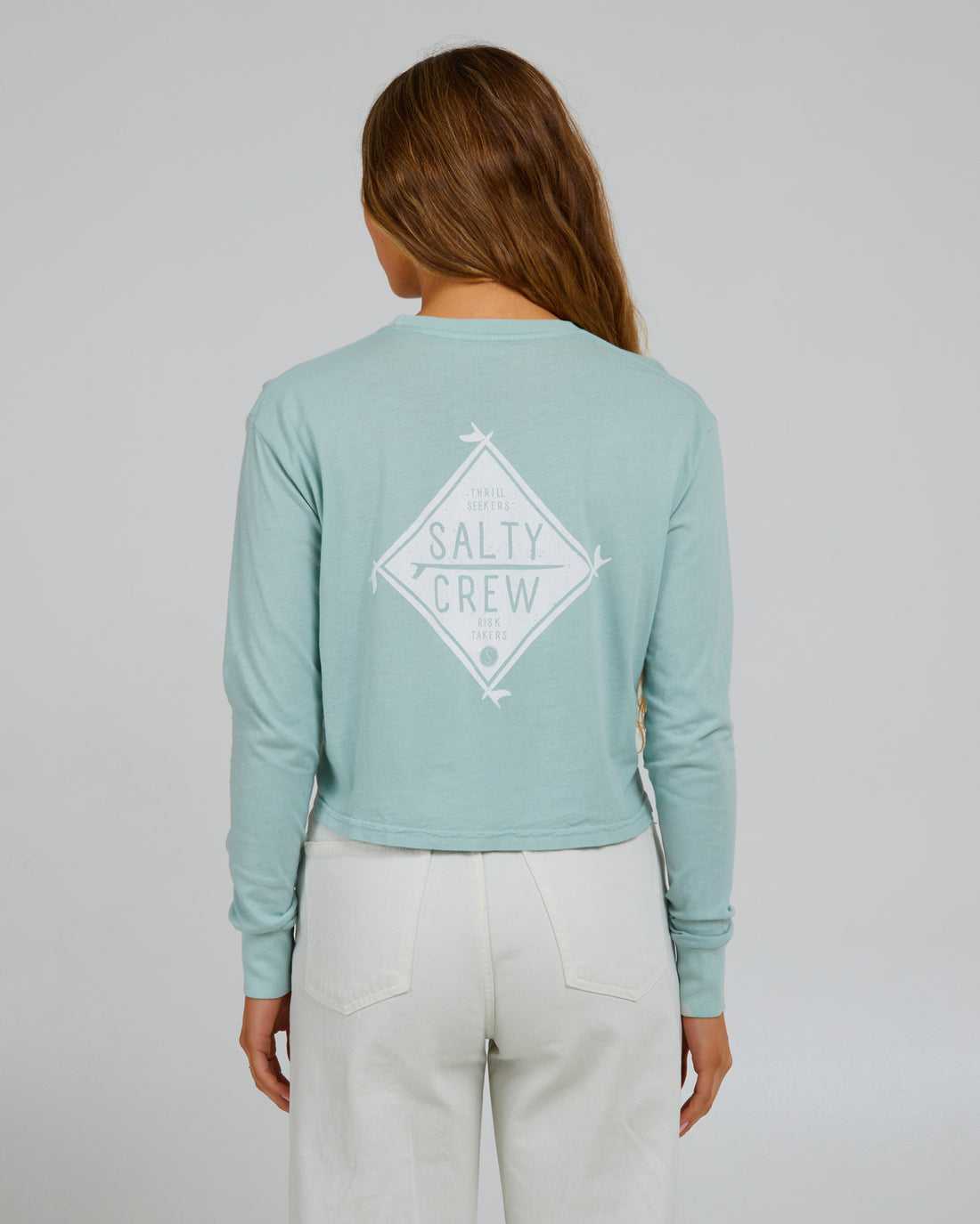 Cloud Blue Salty Crew Board Meeting L/S Crop | 83RKWAQHI