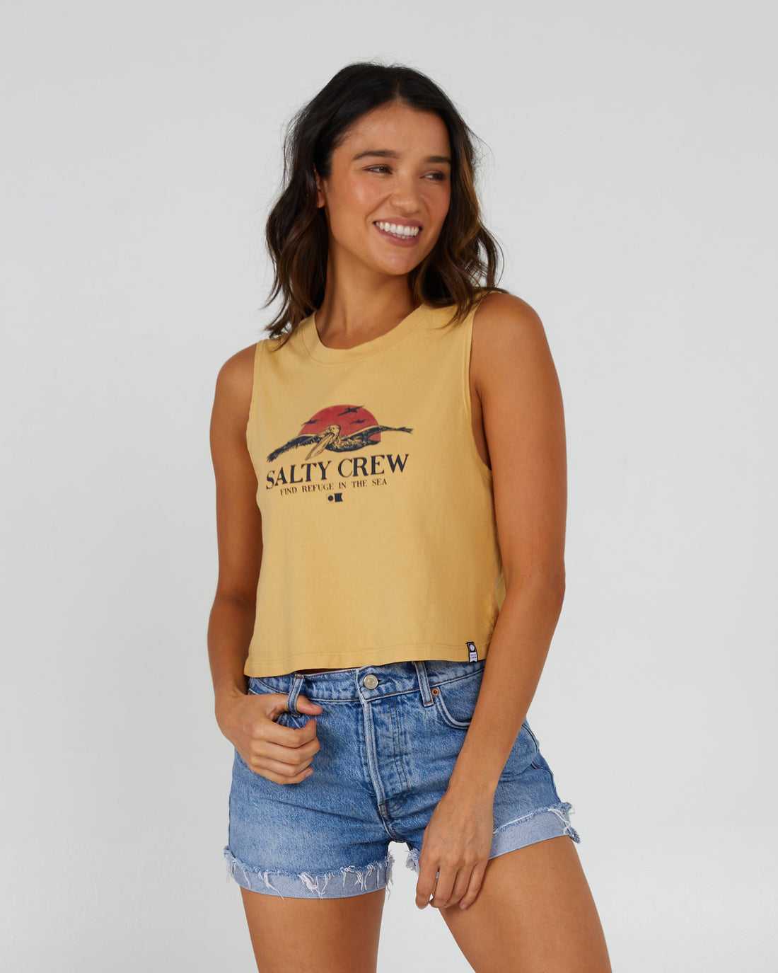 Dusty Gold Salty Crew Soarin\' Cropped Tank | 60SNDJTAM