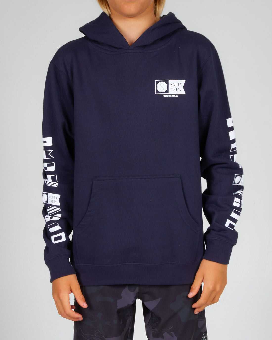 Navy Salty Crew Alpha Flag Fleece Hoodie | 96KVWUCDL