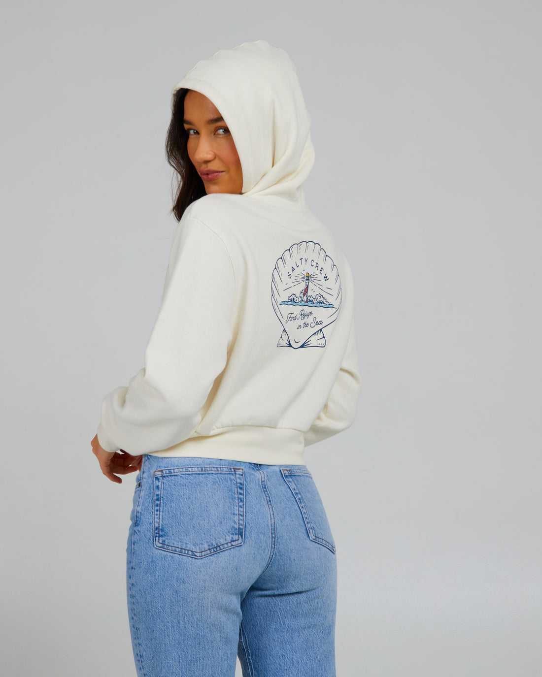 Off White Salty Crew Scallop Crop Hoody | 58NHYQEMU