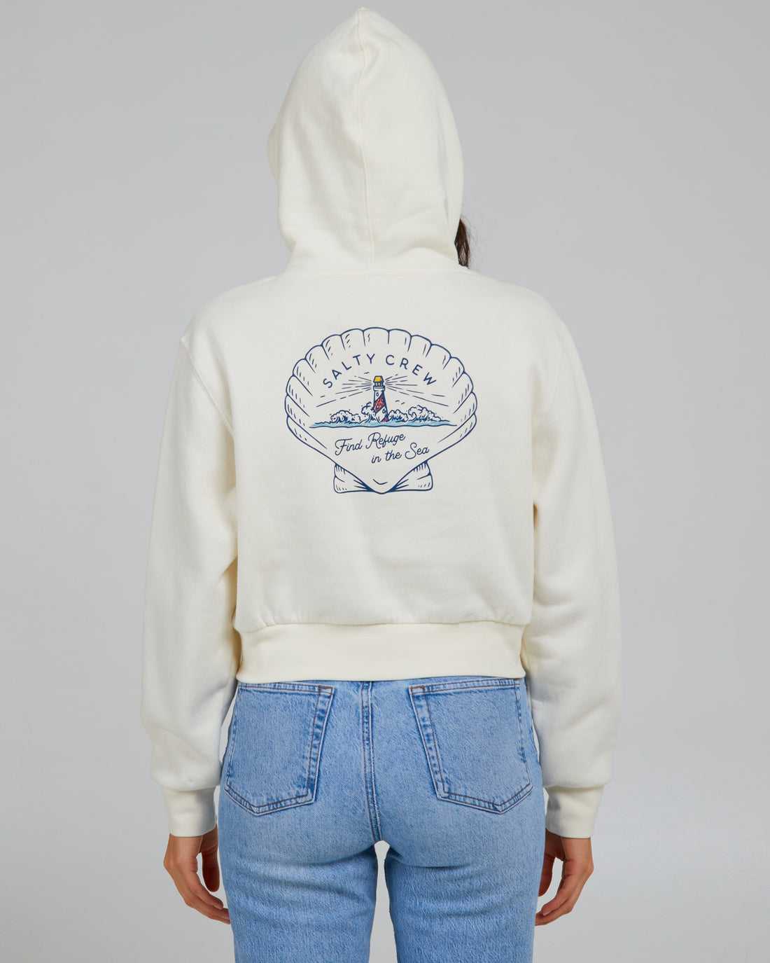 Off White Salty Crew Scallop Crop Hoody | 58NHYQEMU