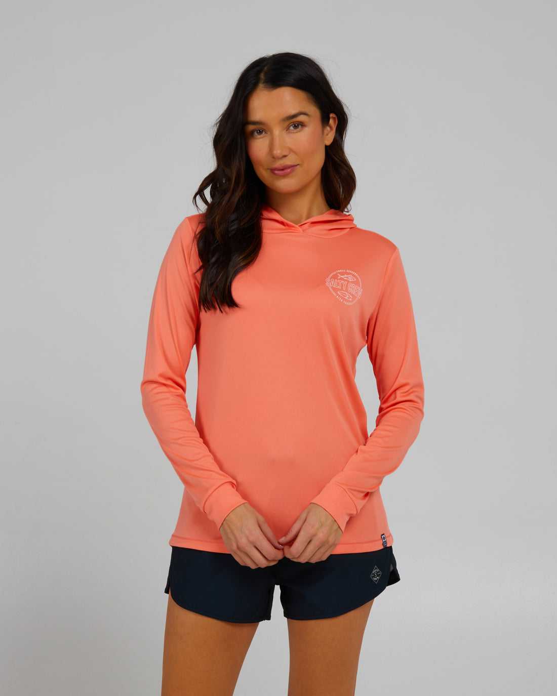 Sunrise Coral Salty Crew Outlined Hooded Sun Shirt | 65GNWFBIM