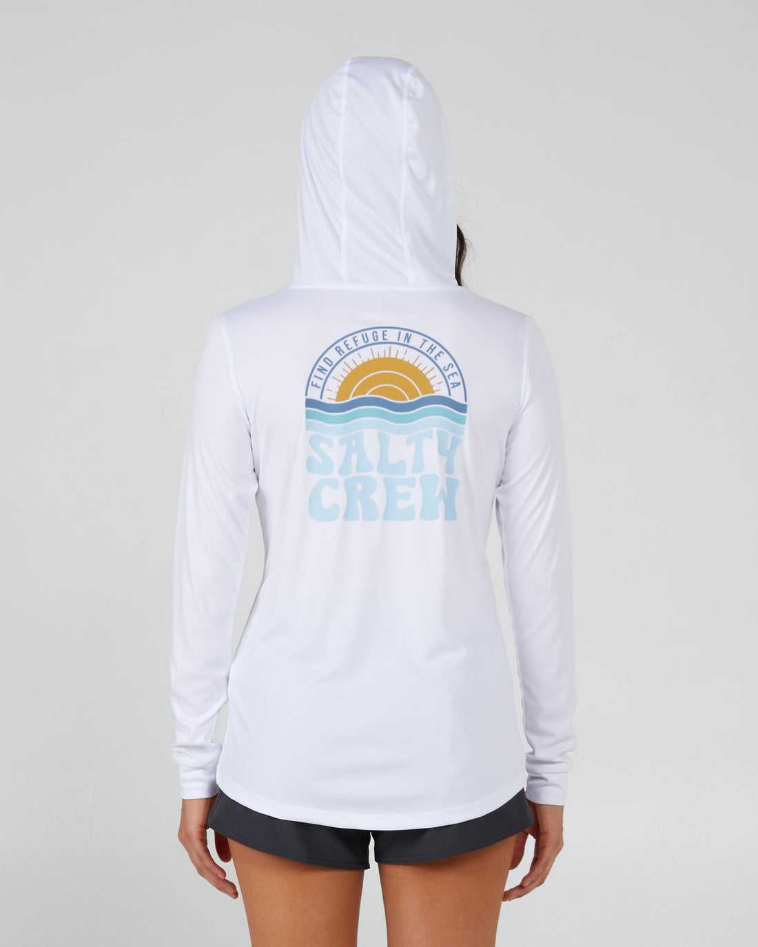 White Salty Crew Sundown Hooded Sun Shirt | 29ALCYZOW